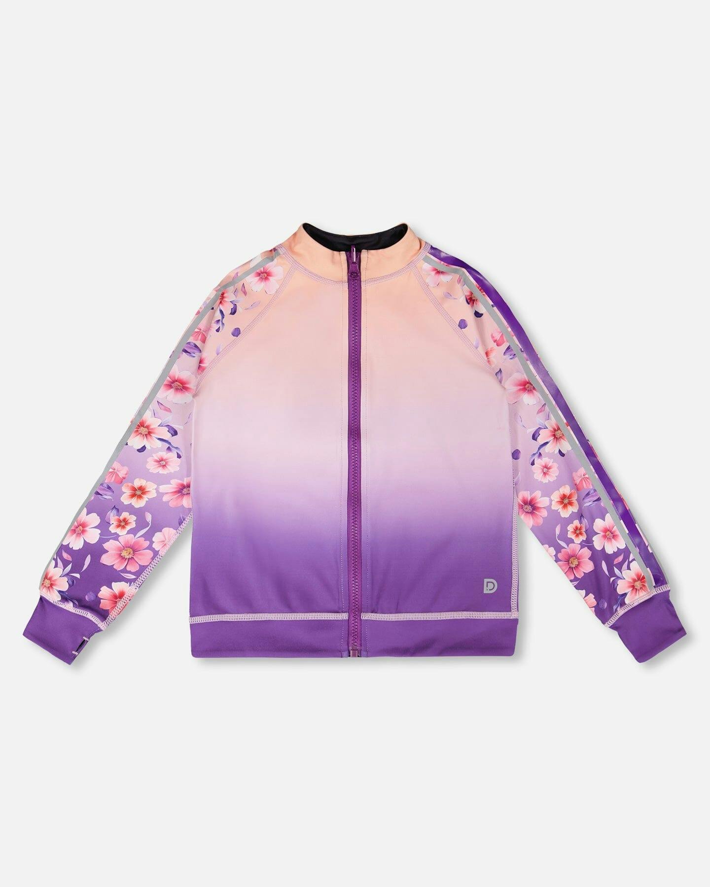 Full Zip Reversible Athletic Cardigan In Recycled Polyester Pink To Mauve Gradient
