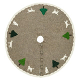 Cream Dogs and Green Trees Christmas Tree Skirt Gray Hand Felted Wool - 60" / 72"