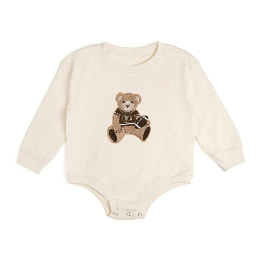 Teddy Bear Patch Long Sleeve Romper