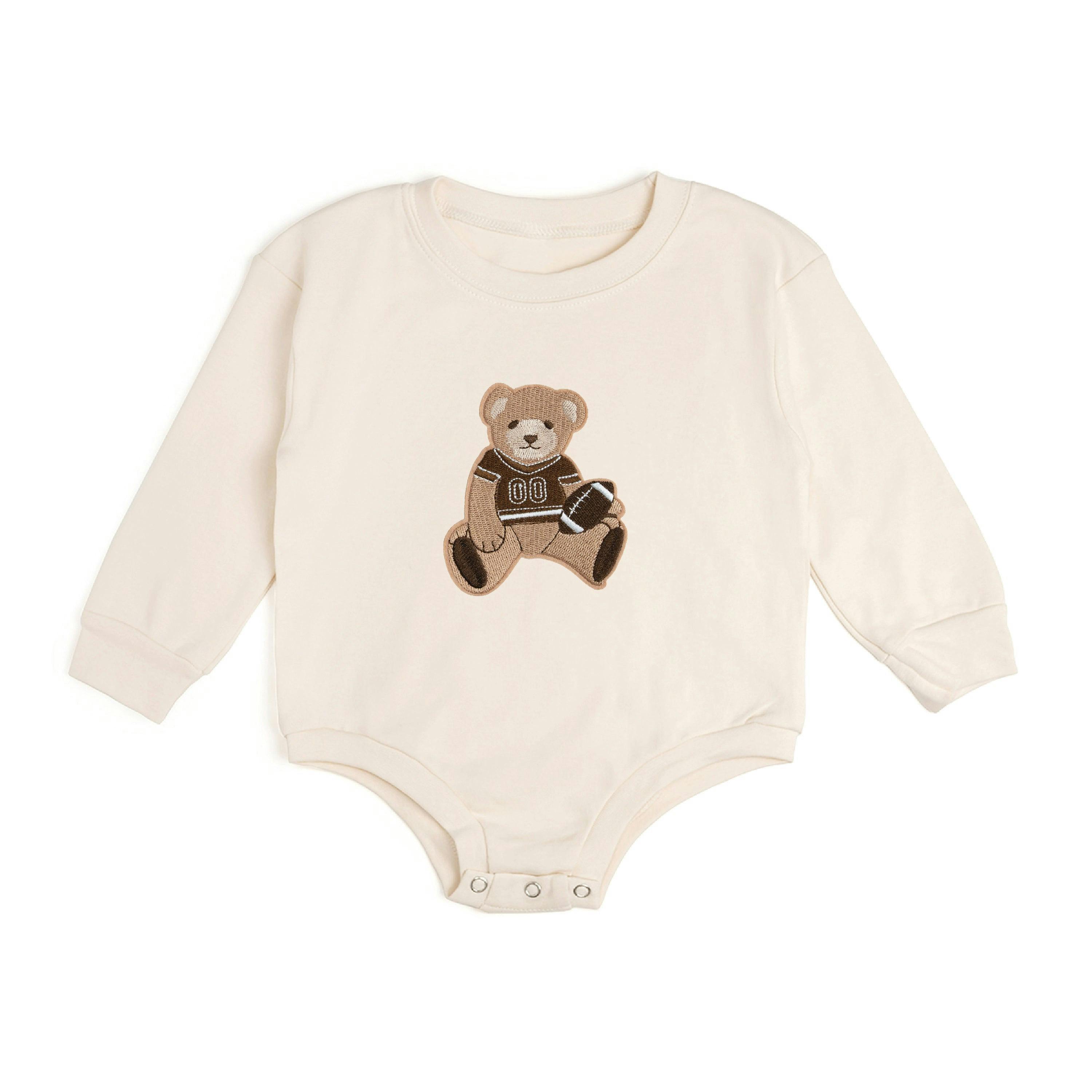 Teddy Bear Patch Long Sleeve Romper