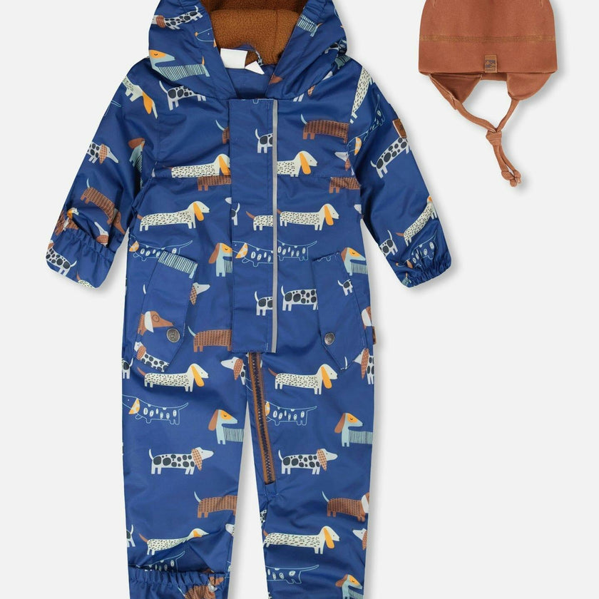 Baby Mid-Season One-Piece Outerwear With Hat Blue Print