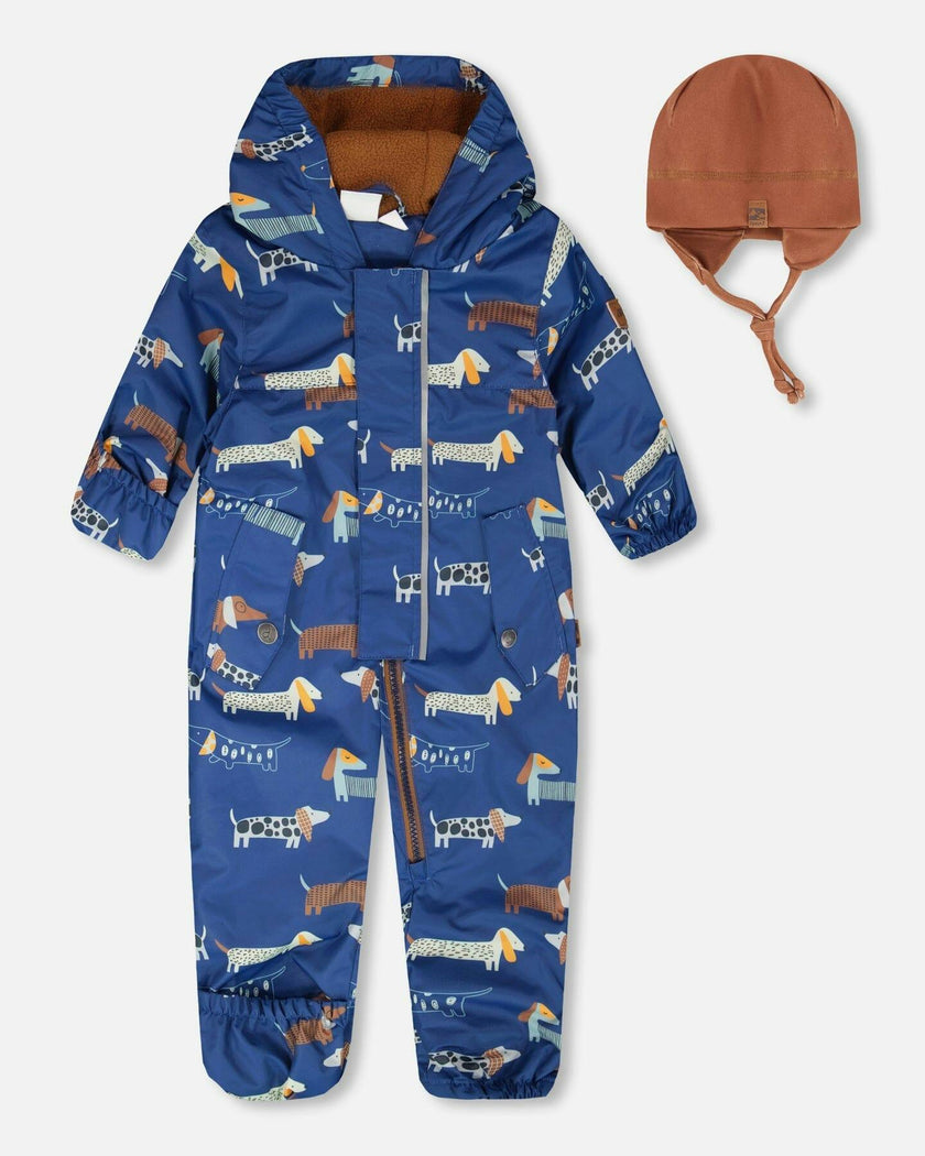 Baby Mid-Season One-Piece Outerwear With Hat Blue Print