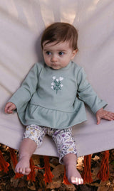 Organic Cotton Peplum Tunic And Legging Set Green And Beige Heart Print