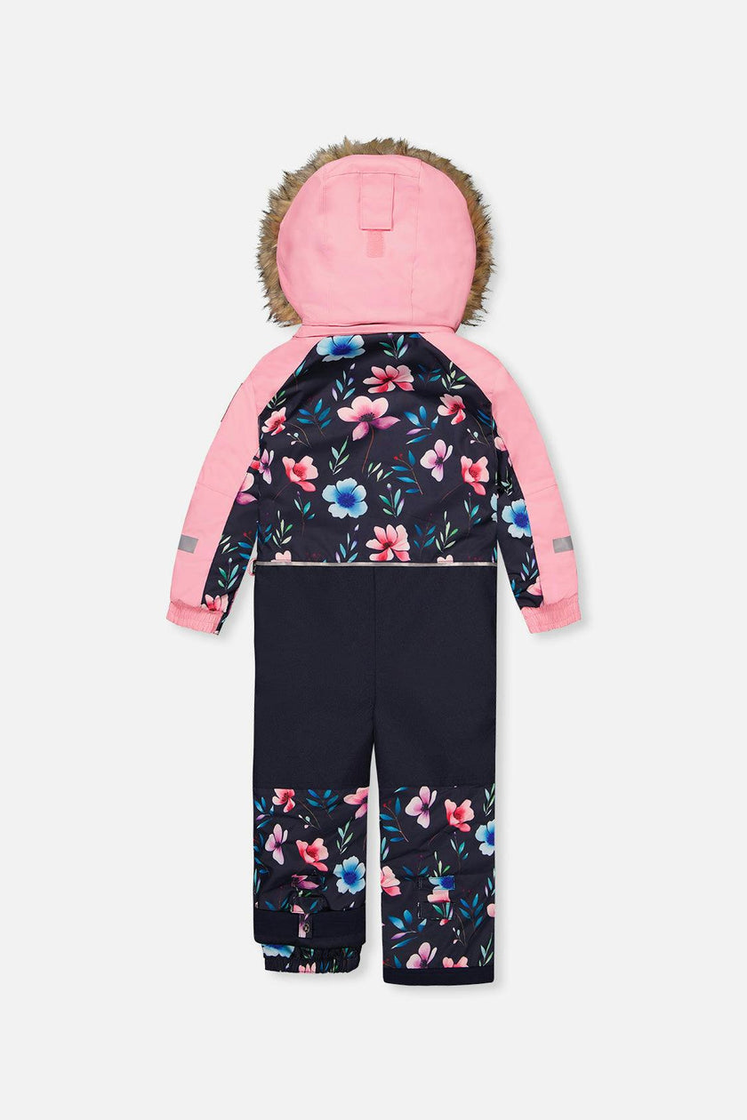 Kids One Piece Play Snowsuit Blue Floral Print
