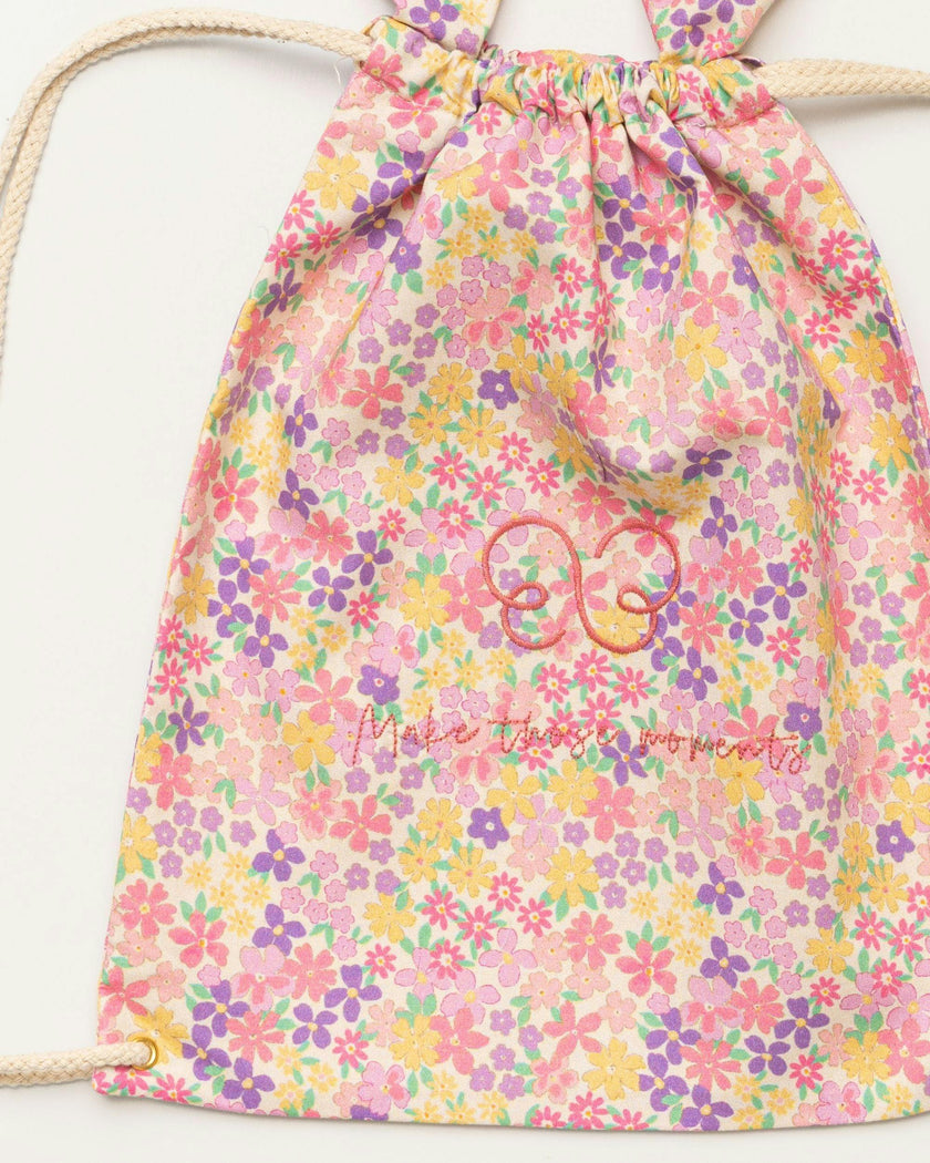 Bunny Drawstring Backpack - Emma Floral Purple