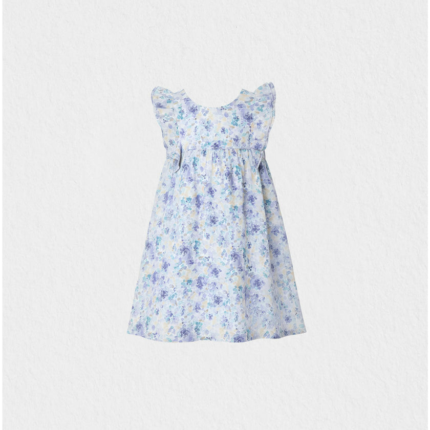 Elena Girl Dress Sleeveless, Watercolor Blue Yellow