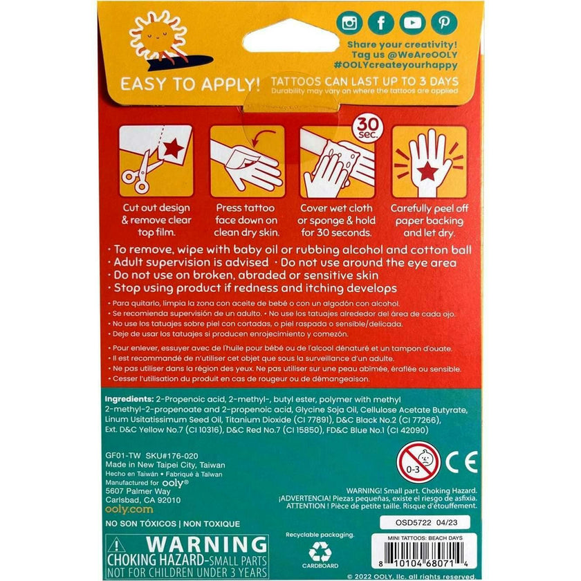 Tattoo Palooza Temporary Tattoos Mini Pack - Beach Days - 3 Sheets