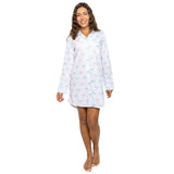 Women's Tennis Bows Night Shirt - Blue Pink Organic Cotton Poplin