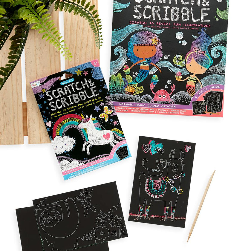Scratch and Scribble Mini Scratch Art Kit - Funtastic Friends - 8 Cards 1 Sticker Sheet