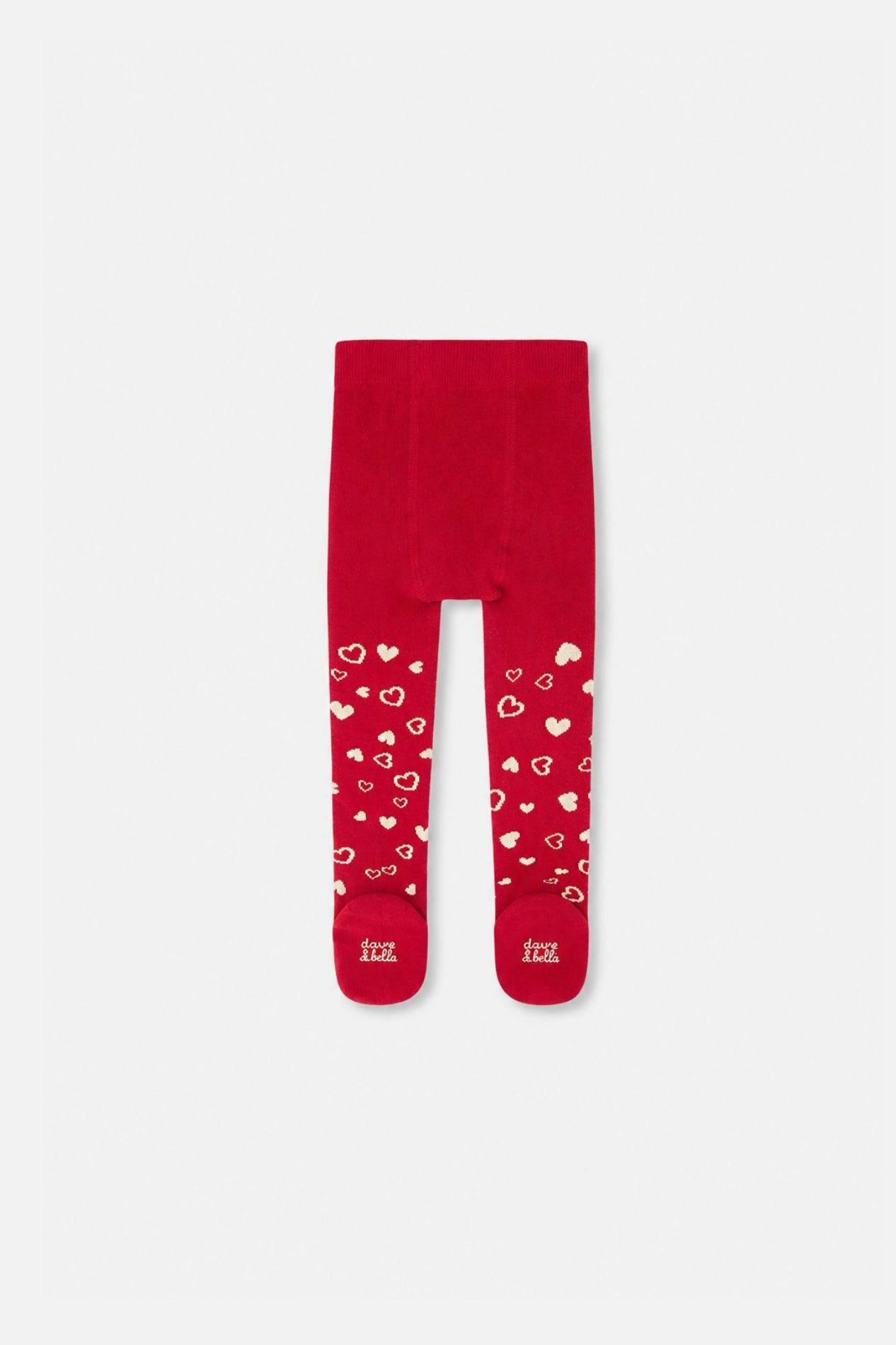 Baby Knit Heart Tights Red
