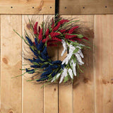 Faux Americana Astilbe Summer Front Door Wreath in Red, White & Blue on Wispy Natural Wreath Base