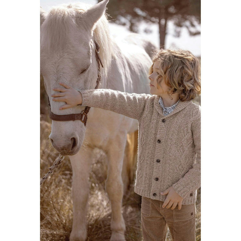 Shawl Collar Cable Knit Button-Down Cardigan