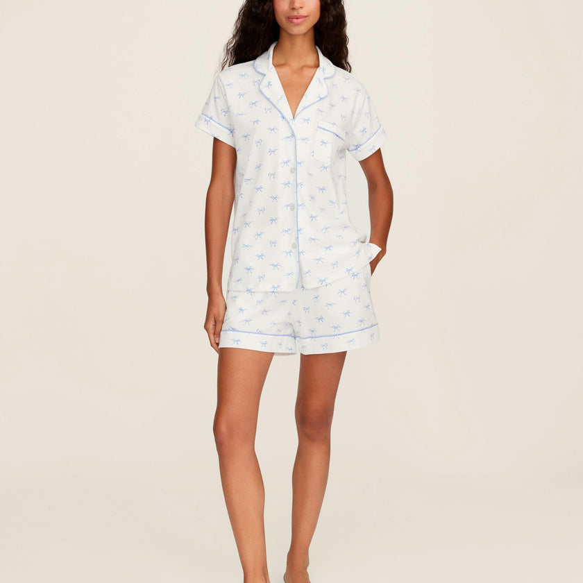 Women's Pima Short Sleeve Short Set in Something Blue Bows