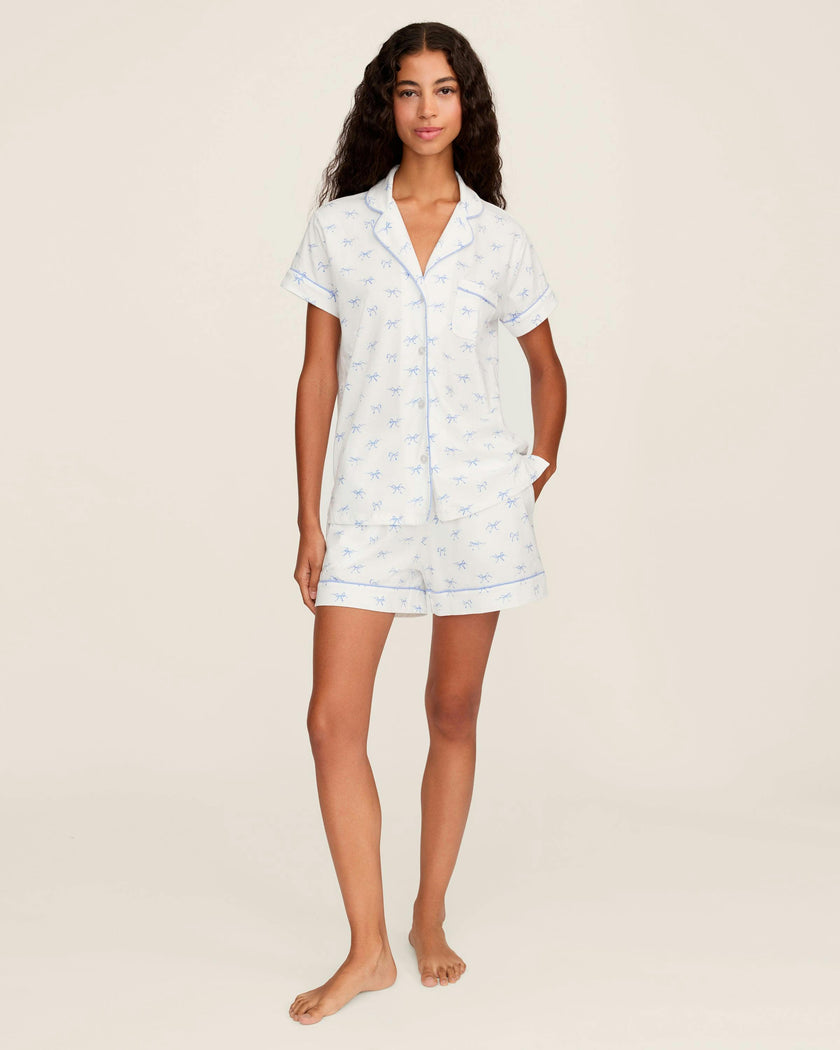 Women's Pima Short Sleeve Short Set in Something Blue Bows