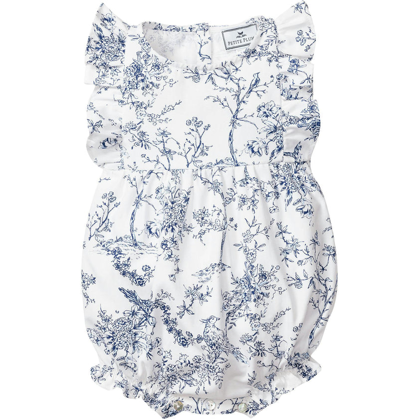 Baby's Twill Ruffled Romper in Timeless Toile