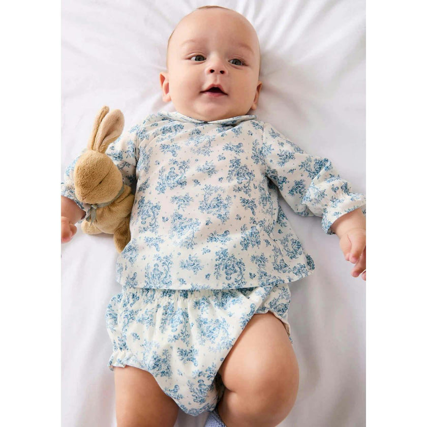 Audrey Toile Peter Pan Collar Long Sleeve Blouse in Blue (1mth-12mths)