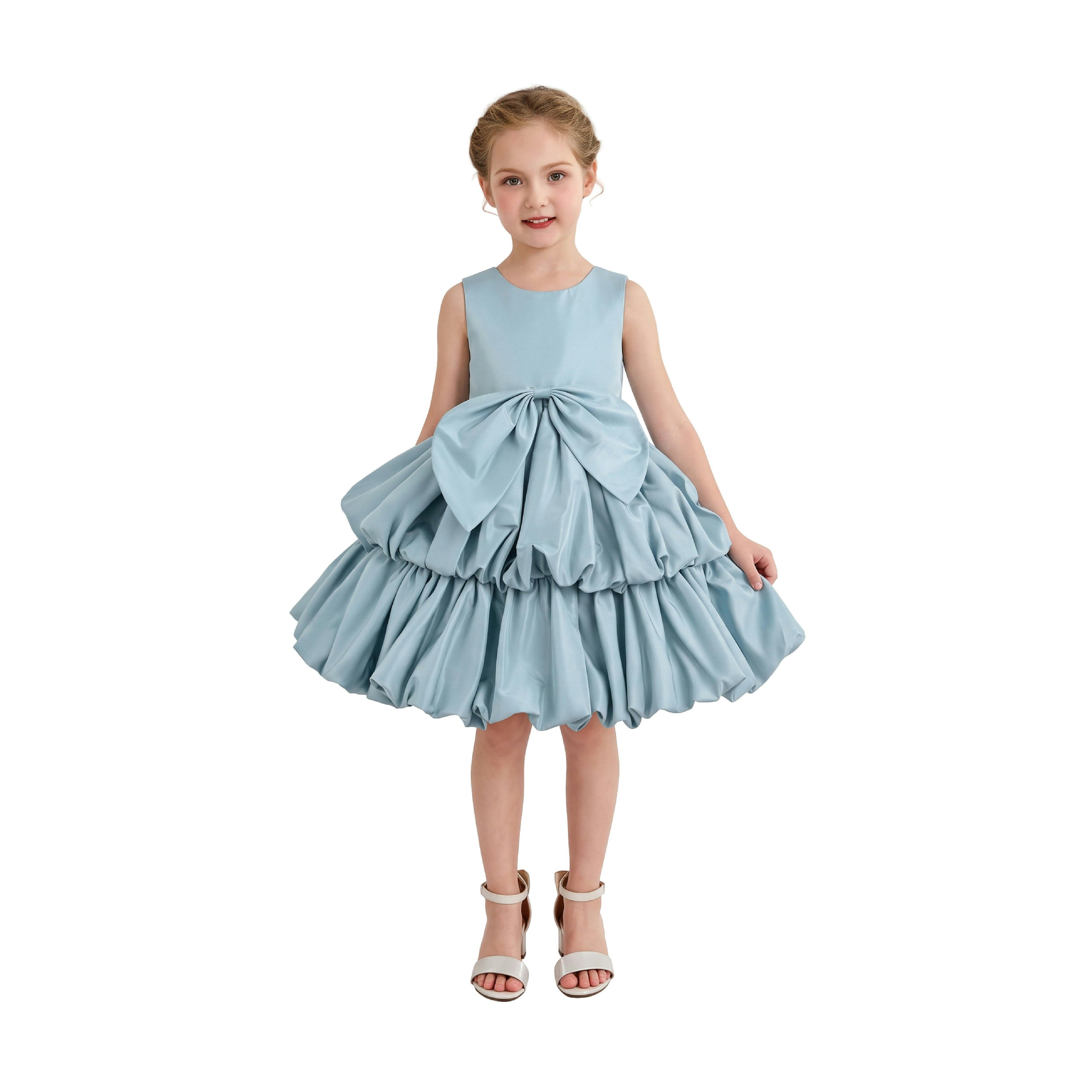 Blue Marina Satin Tiered Dress
