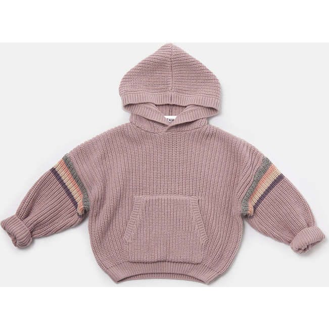 Chunky Ribbed Knit Long Sleeve Front Pocket Boxy Fit Hooded Sweater