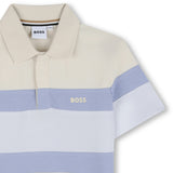 Beige & Blue Striped Polo Set
