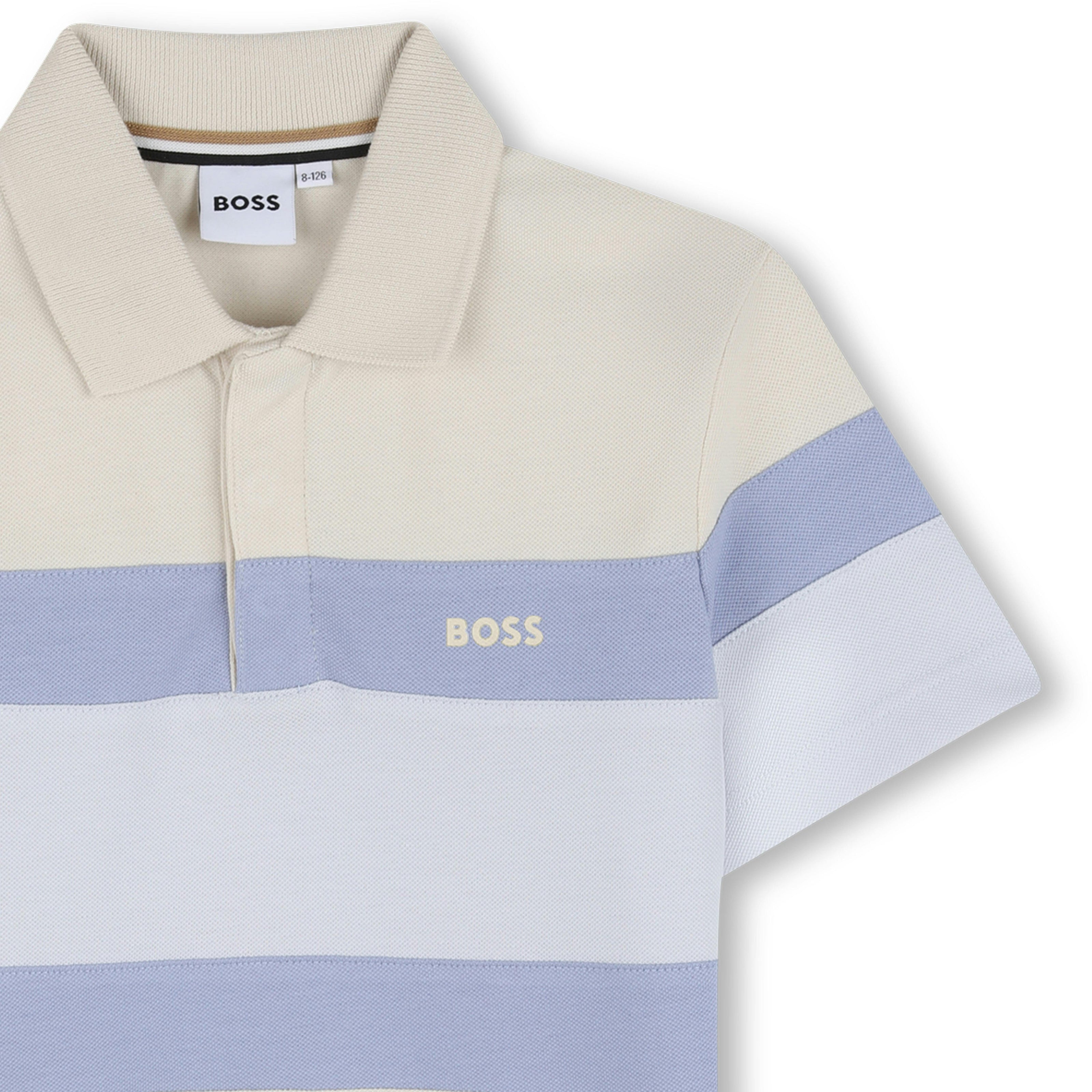 Beige & Blue Striped Polo Set