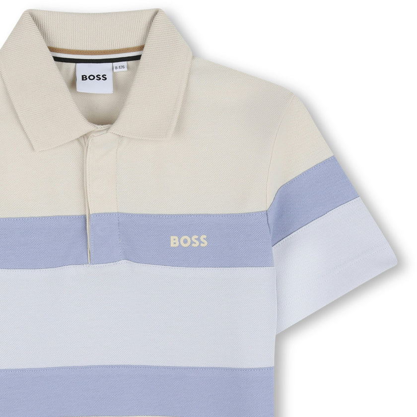 Beige & Blue Striped Polo Set