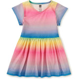 Short Sleeve Wrap Neck Dress, Multi