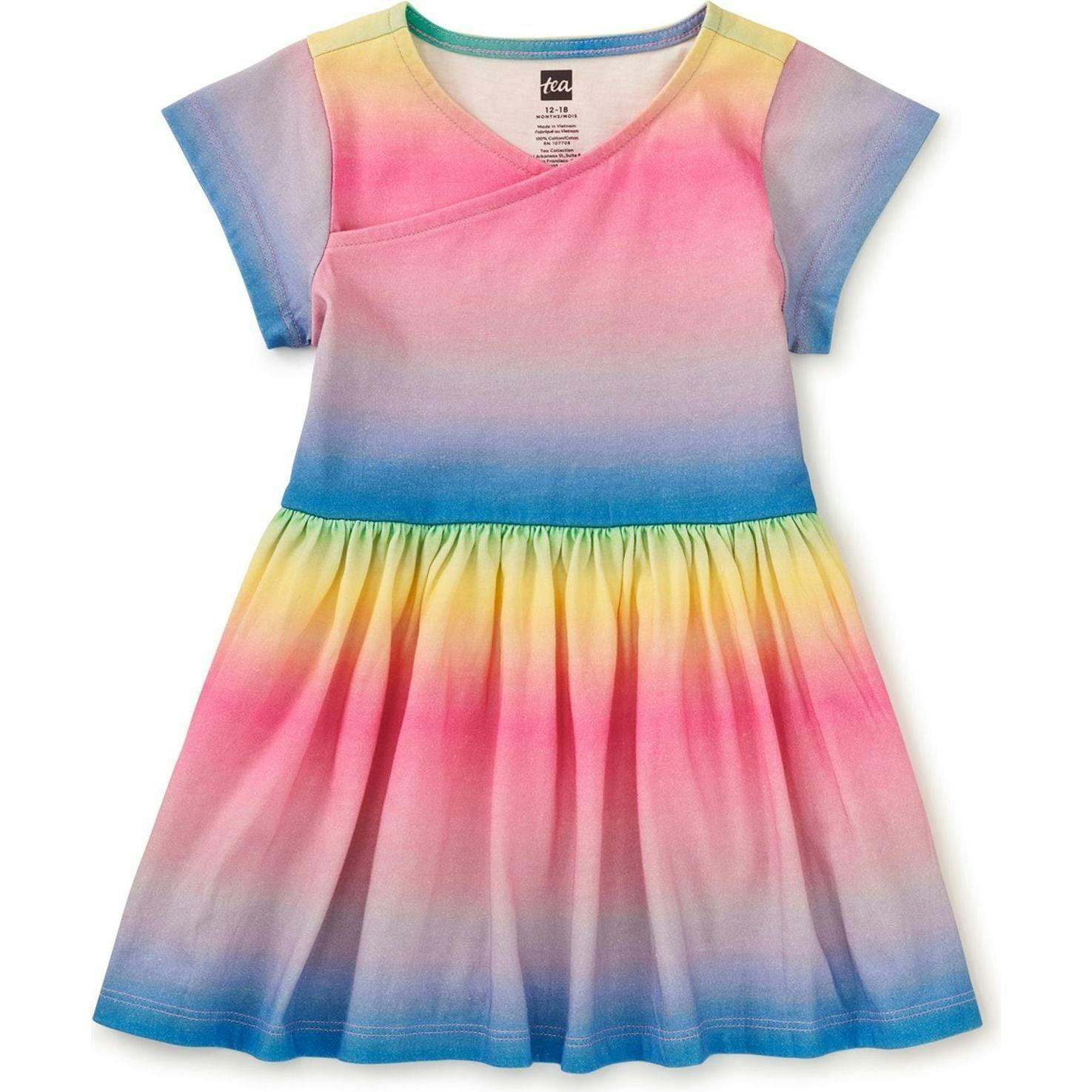 Short Sleeve Wrap Neck Dress, Multi