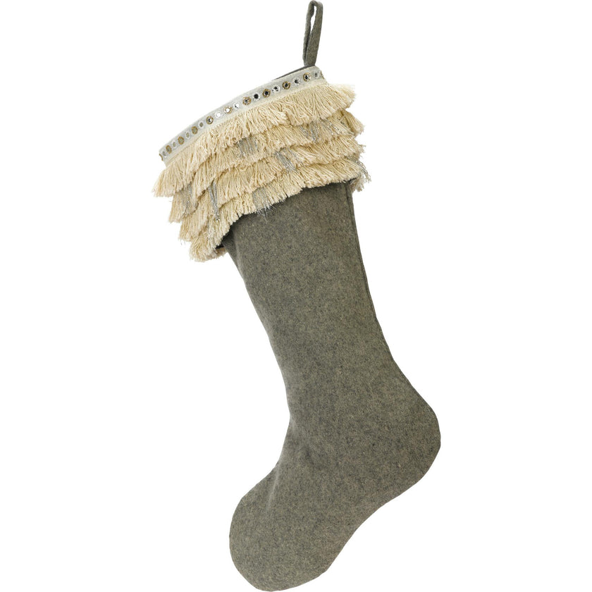 Handmade Wool Christmas Stocking - Fringe Gray