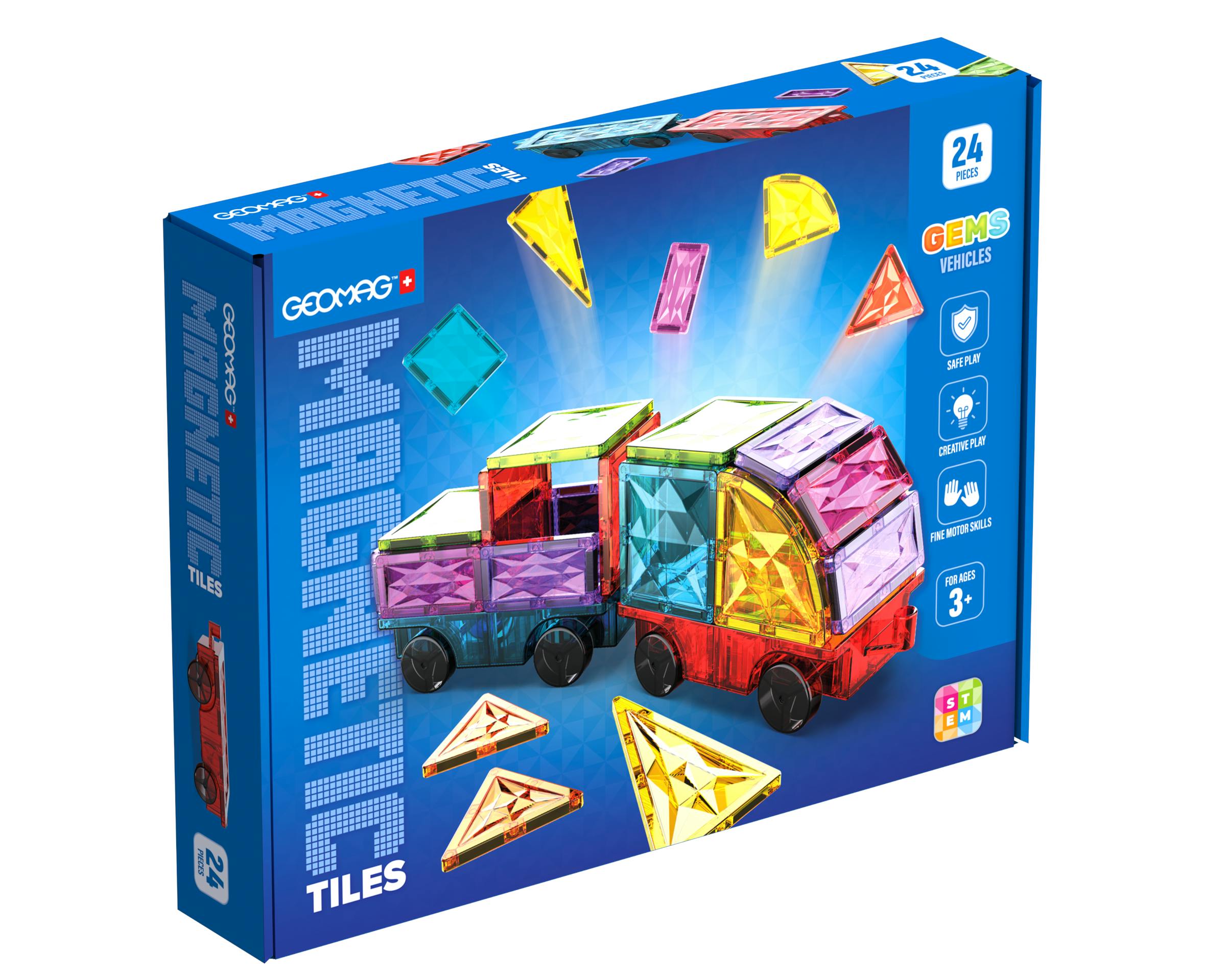 Geomag™ Magnetic Tiles Gems Vehicles – 24 Piece Set