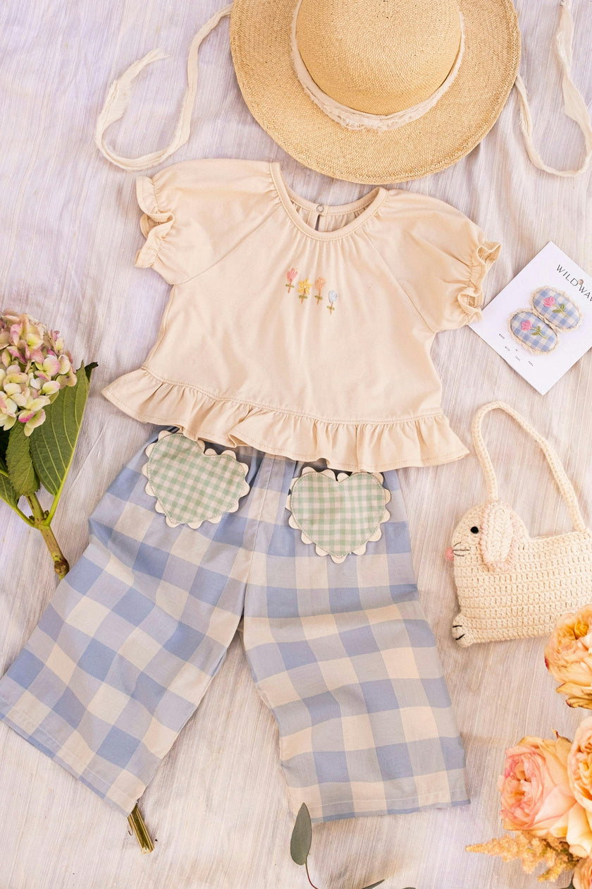 Heart Pocket Pant Set in Blue Gingham