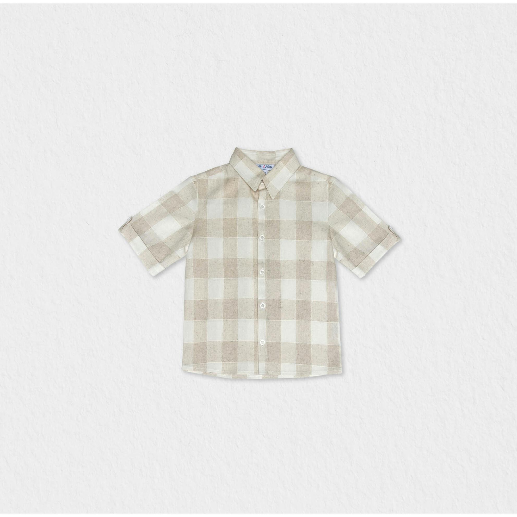 Batiste Boy Shirt SS Linen, White Beige Square