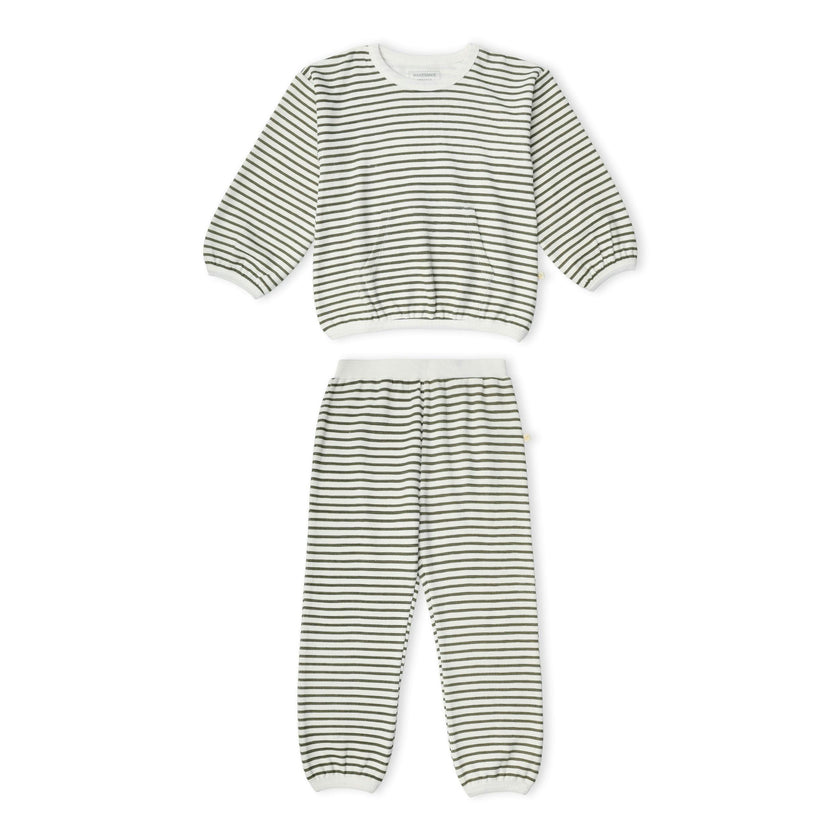 Organic Tee & Pant Slouch Set - Olive Stripes
