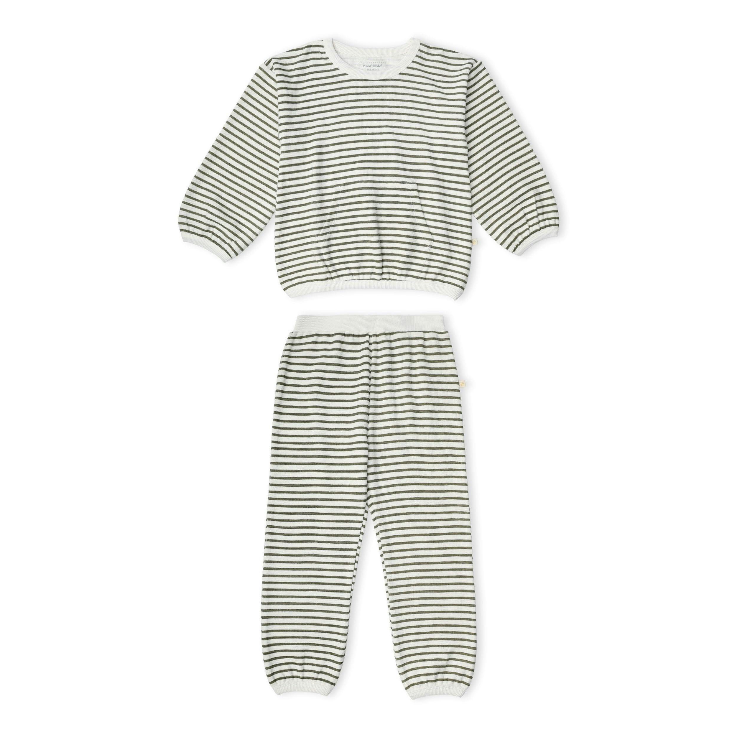 Organic Tee & Pant Slouch Set - Olive Stripes