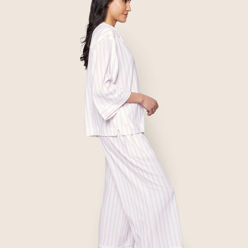 The Olivia Wide Leg Pima Pajama Set in Pink Stripe