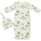 Country Toile Luxe Stretch Newborn Gown & Hat Set