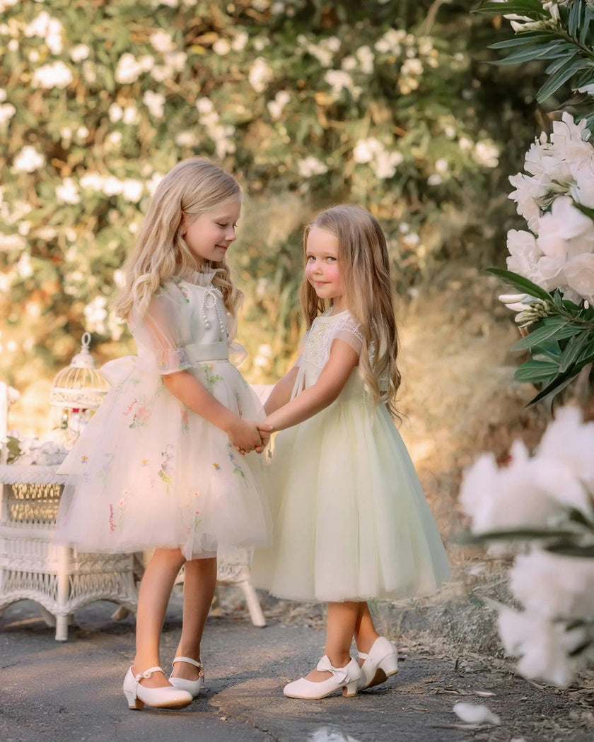 Enchanted Bloom Embroidered Ivory Flower Girl Dress for Girls