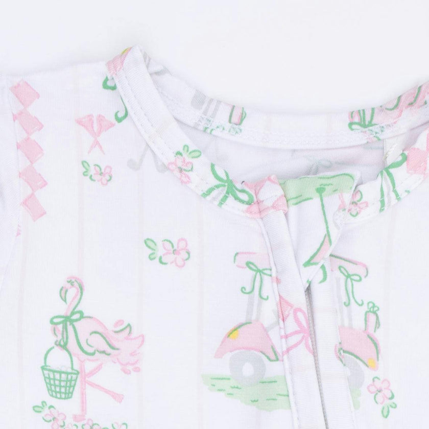 Pretty Golf - 2 Way Ruffle Back Zipper Footie & Bandana Bib Set