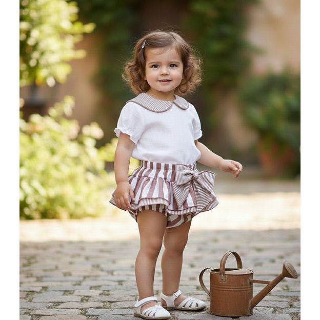 Infant Girls Terracotta Stripe Ruffle Bloomer Set, Stripes