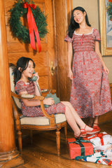 Mini Sunday Best Dress in Garnet Ribboned Garden