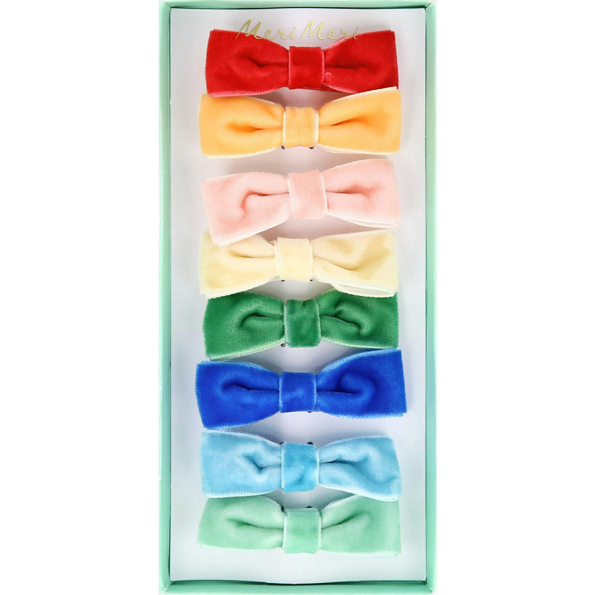 Rainbow Velvet Bow Hair Clips