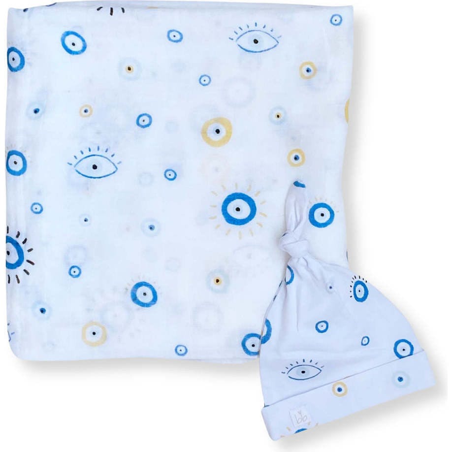 Bamboo Muslin Swaddle Blanket & Topknot Set - Butterflies