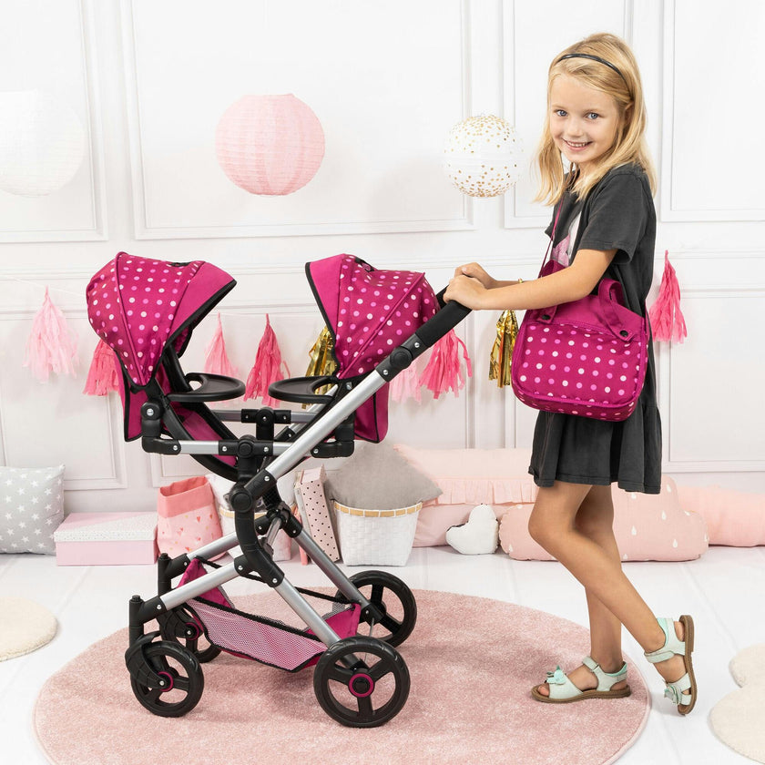 Bayer Design Dolls: Neo Twin Doll Pram - Hot Pink