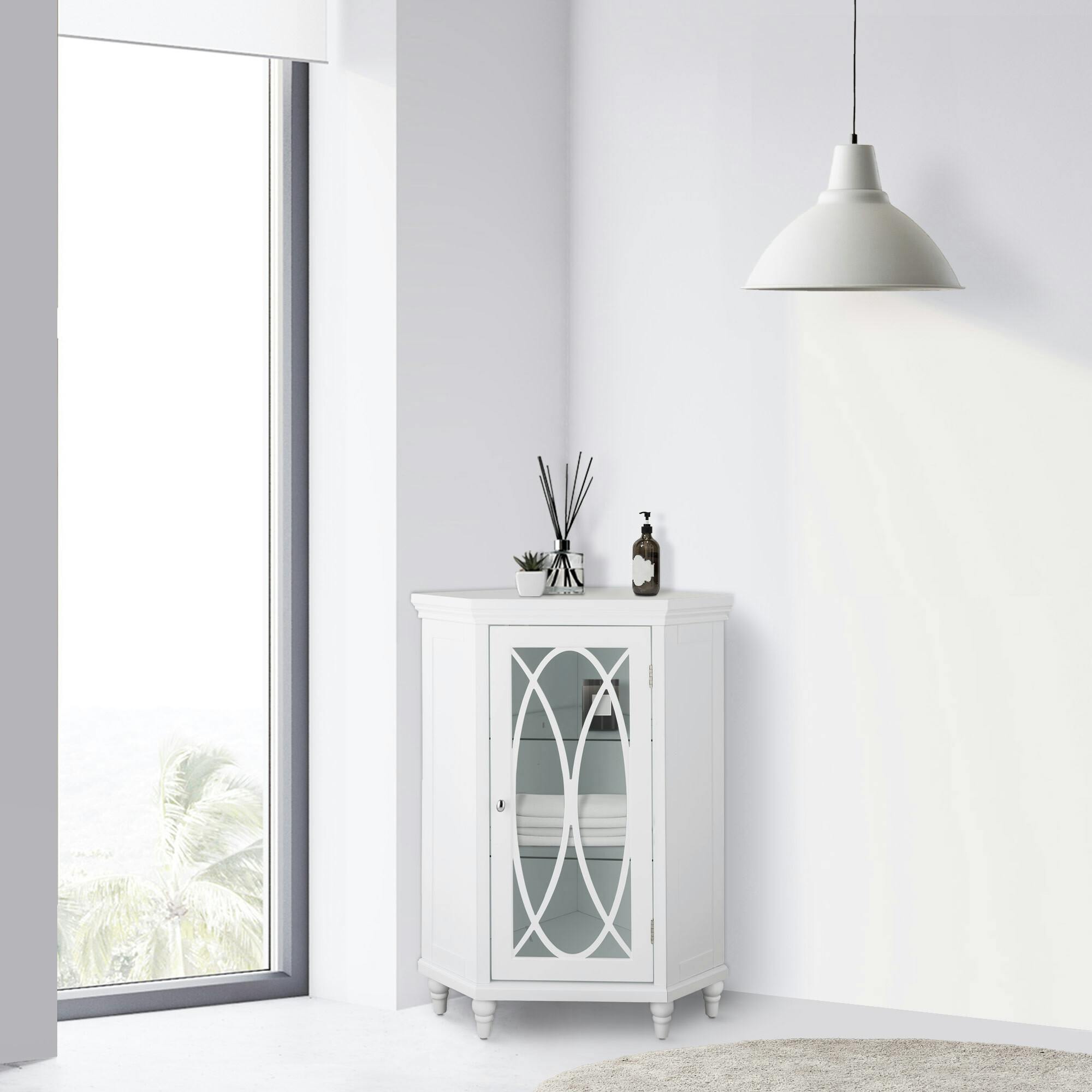 Florence Corner Wooden Floor Cabinet with Adjustable Shelves
