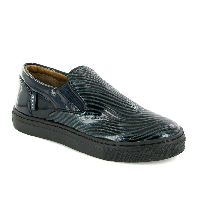 Leather Slip On Sneakers, Black & Dark Blue