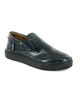 Leather Slip On Sneakers, Black & Dark Blue