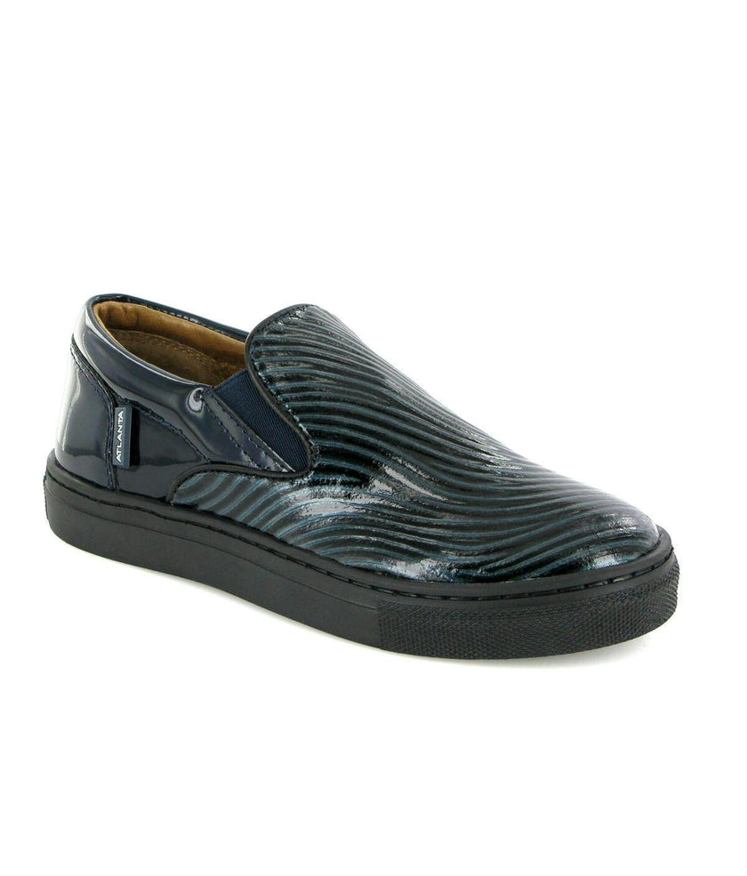 Leather Slip On Sneakers, Black & Dark Blue
