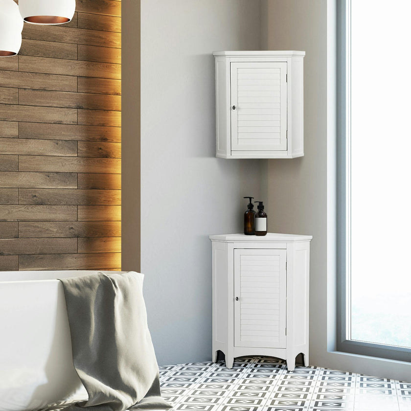 Glancy Wooden Corner Wall Cabinet with Shutter Door