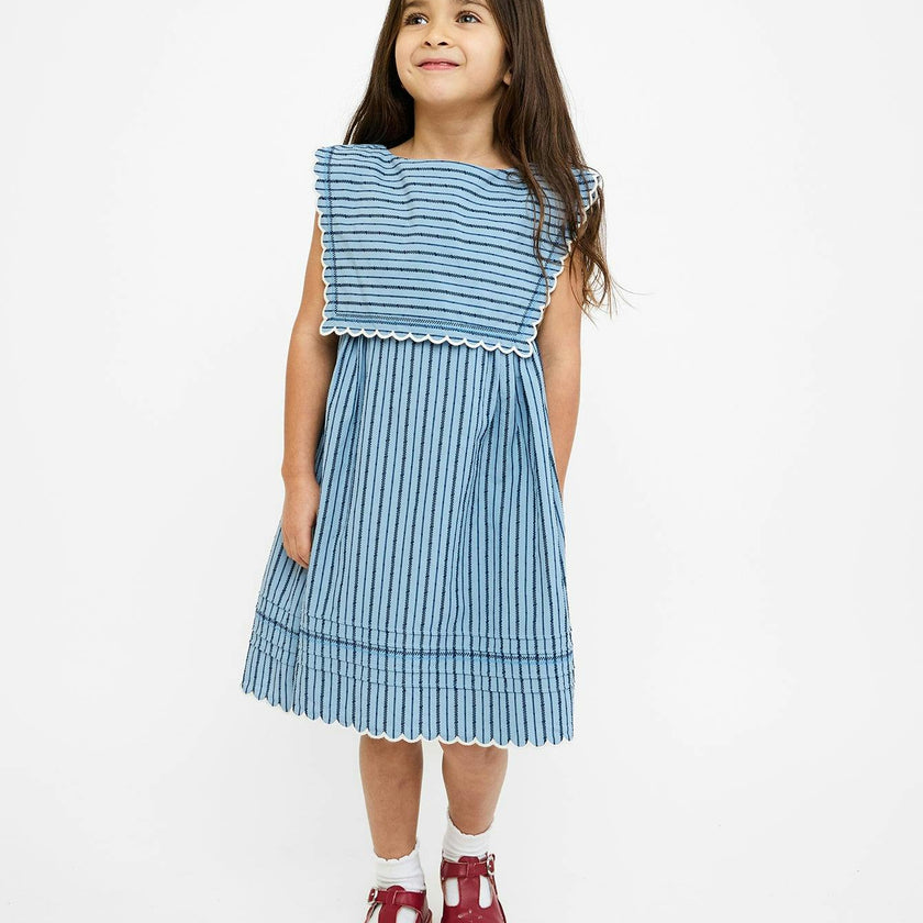Clairette Dress, Navy Ladder Stripe