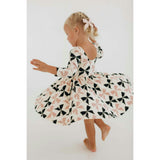 3/4 Sleeve Twirl Dress in Vintage Pink and Black Bows