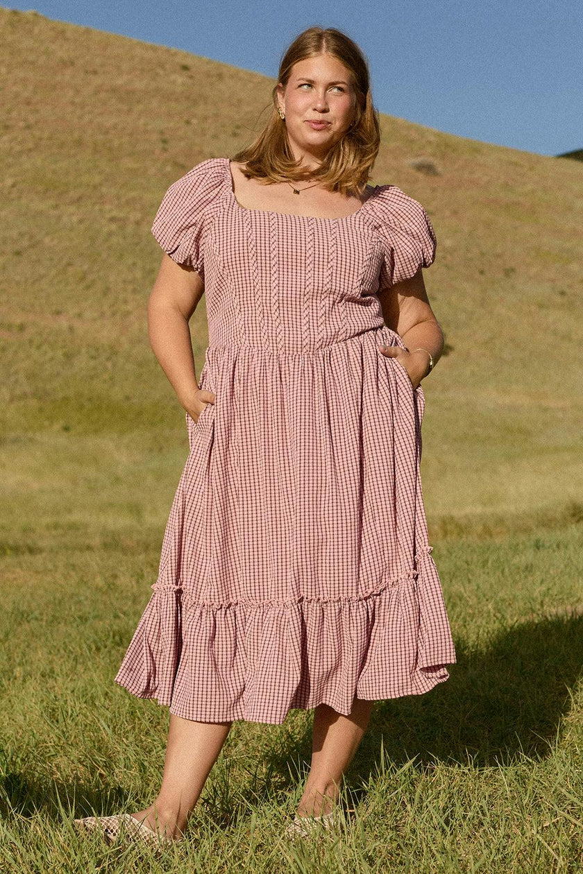 Monica Dress in Pink & Brown Gingham